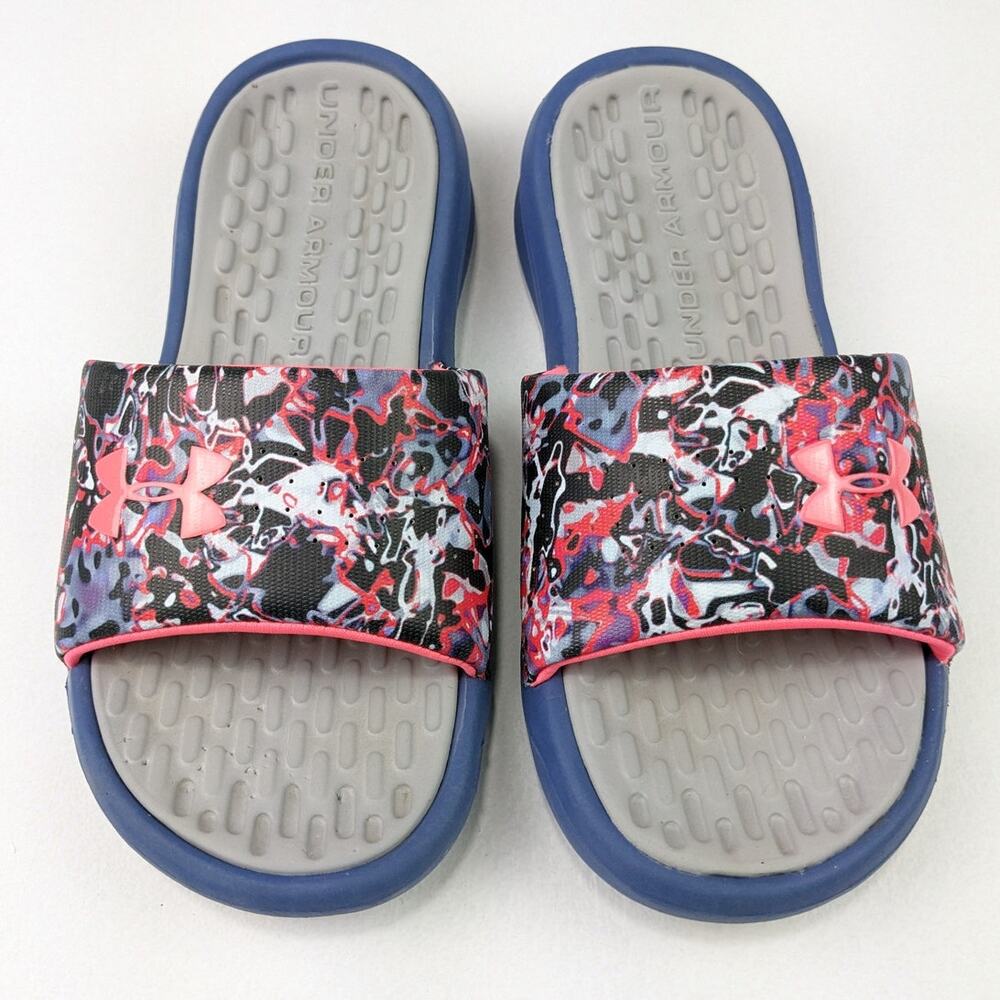 Under Armour Youth Size 3 Blue/Pink Slides